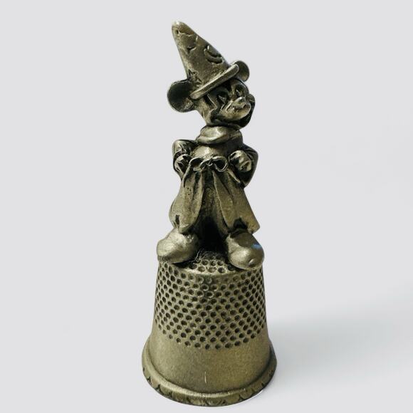 Disney Pewter Mickey Mouse Magician Wand Sorcerer Thimble Miniature Art Figurine - Picture 1 of 3